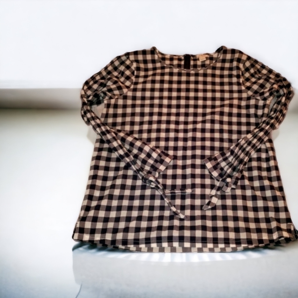 J. Crew Blue and White Plaid Cold Shoulder - Picture 2 of 12